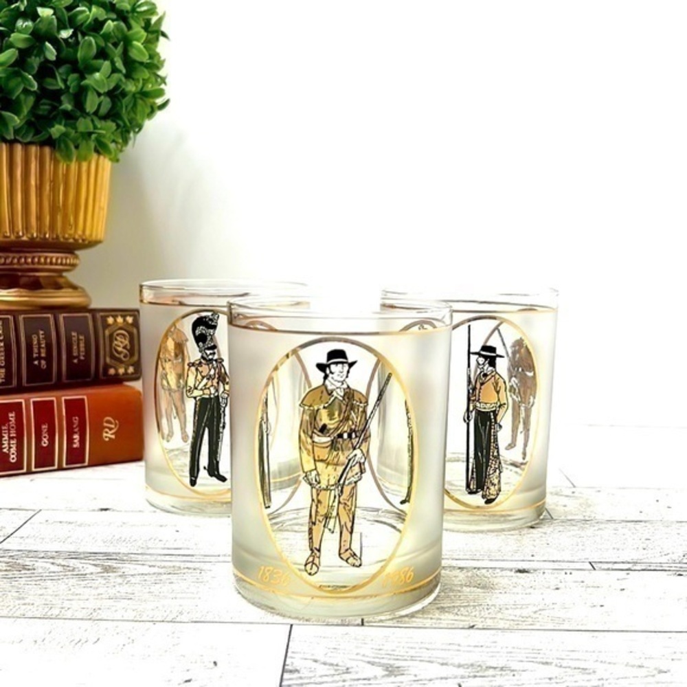 3 Vintage Texas 150th Anniversary Frosted Lowball Glasses